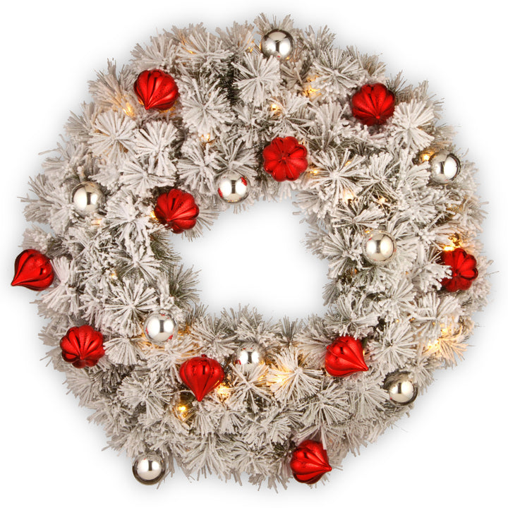 30" Snowy Bristle Pine Wreath with Battery Operated LED Lights