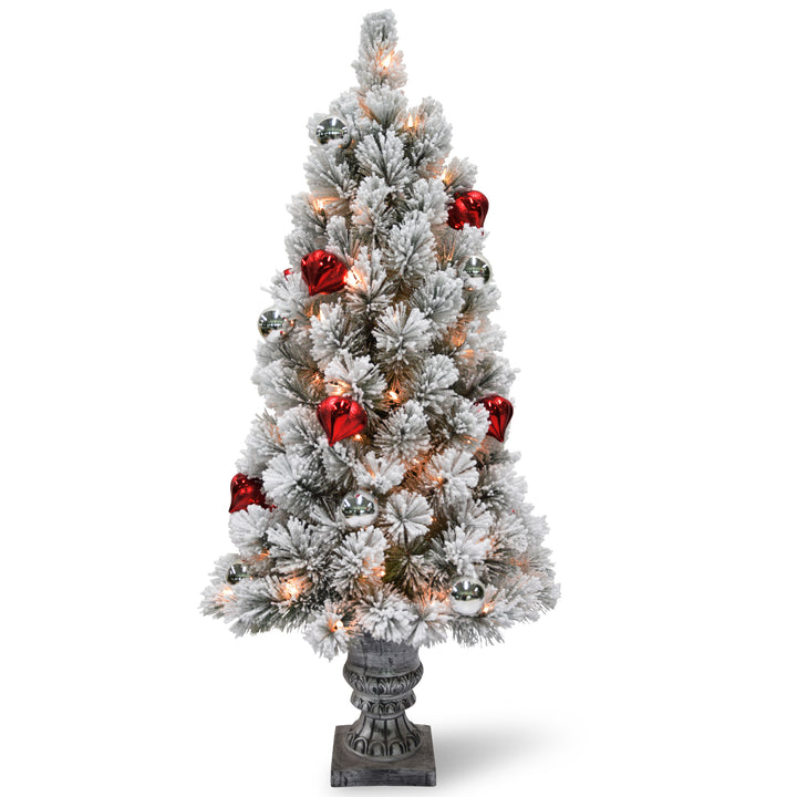4 ft. Snowy Bristle Pine Entrance Tree with Clear Lights