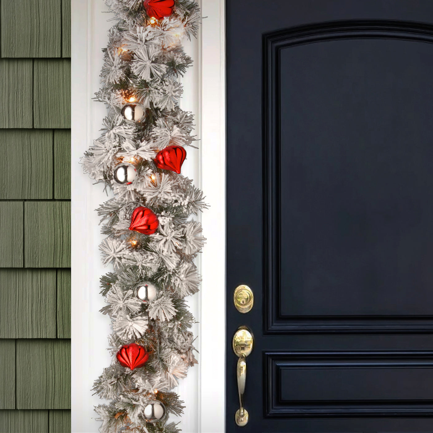 9 ft. Pre-Lit Snowy Bristle Pine Garland with Clear Lights and Ornaments - National Tree Company