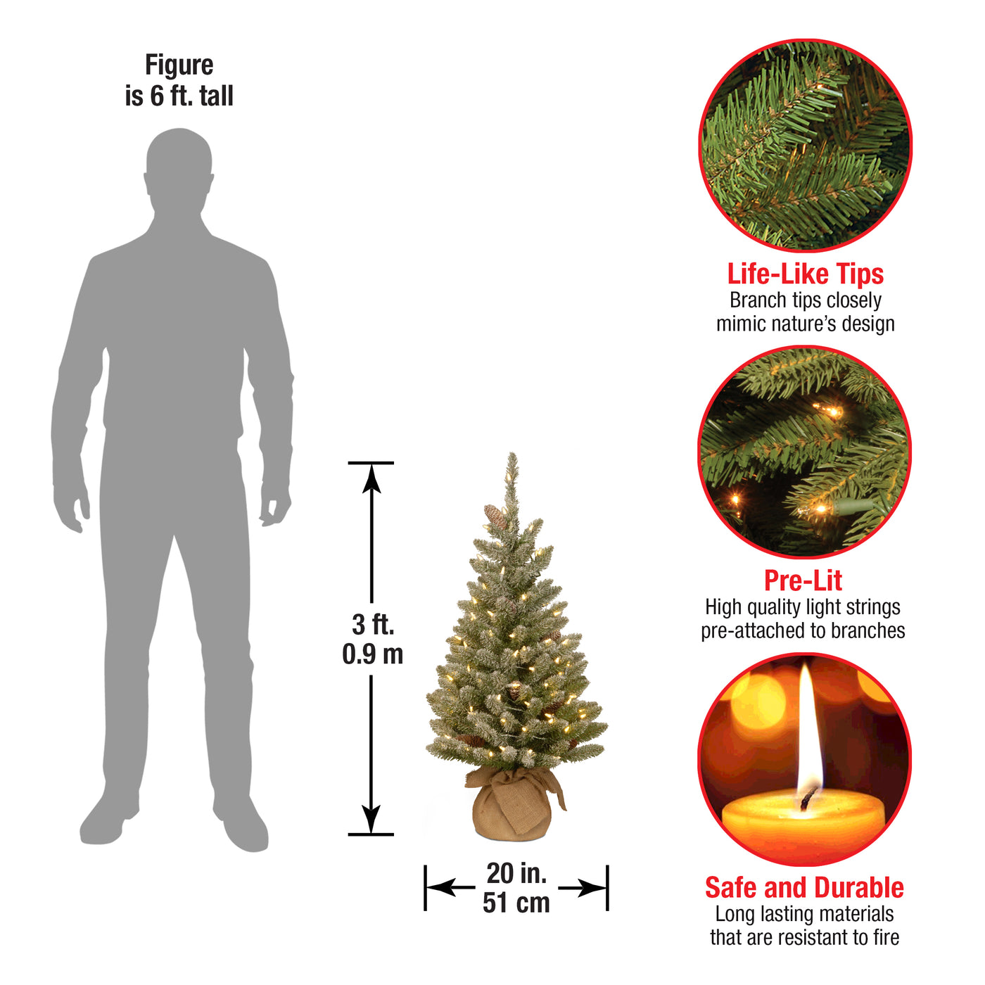 3 ft. Pre-Lit Snowy Concolor Fir Tree with LED Lights - National Tree Company