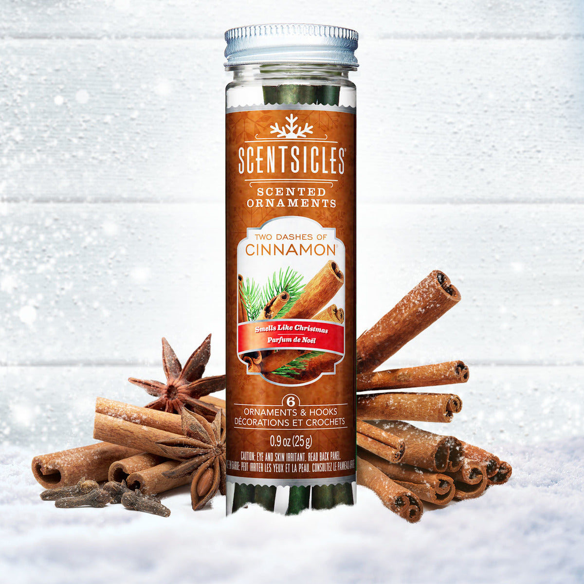 Scented Ornaments, 2-Pack- 6ct Bottle, 2 Dashes of Cinnamon, Fragrance-Infused Paper Sticks