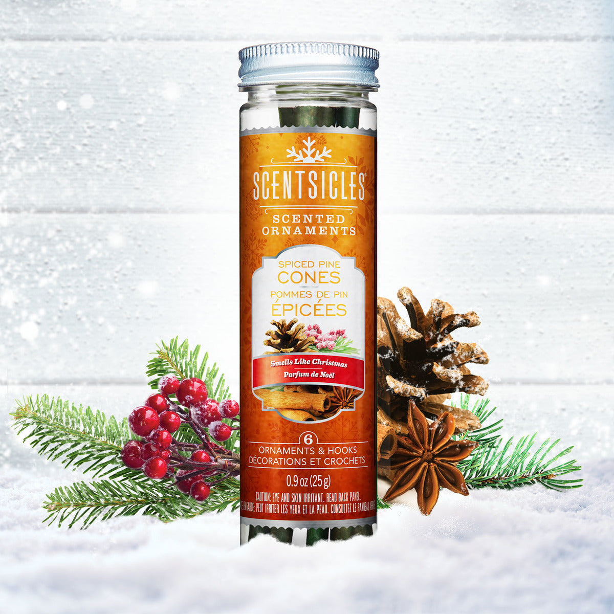 Scented Ornaments, 2-Pack-  6ct Bottle, Spiced Pine Cones, Fragrance-Infused Paper Sticks - National Tree Company