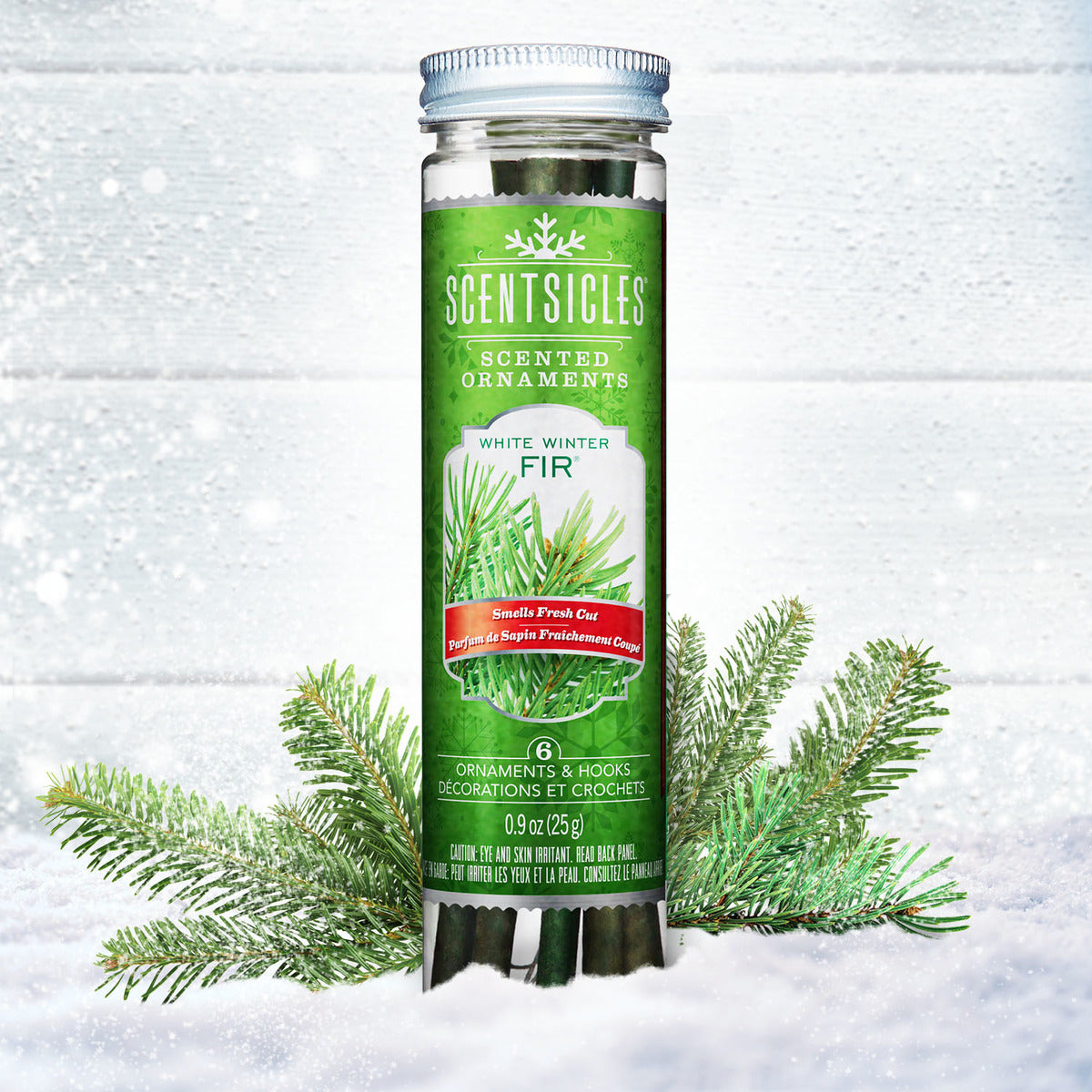 Scented Ornaments, 2 Pack- 6ct Bottle, White Winter Fir, Fragrance-Infused Paper Sticks - National Tree Company