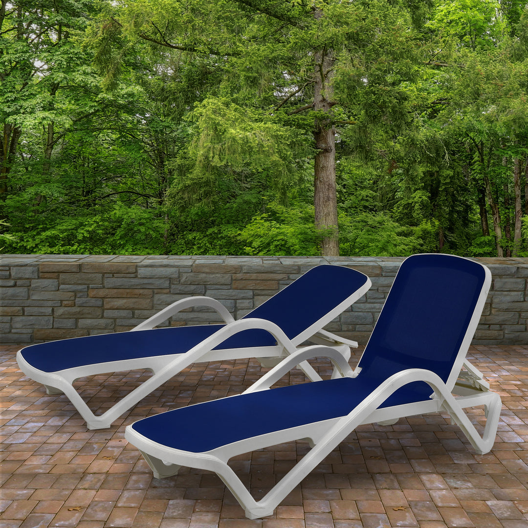 Plymouth Collection All Weather Stackable Sling Chaise Lounge Pair