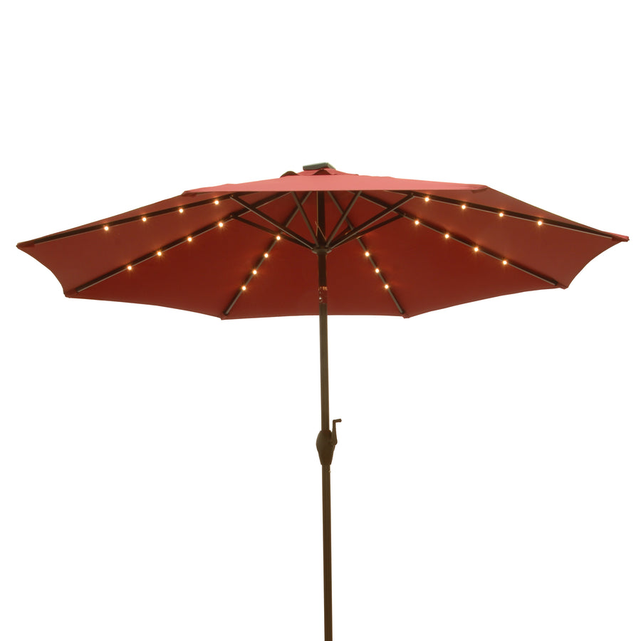 9 ft. Red Umbrella with Solar Power LED Lights