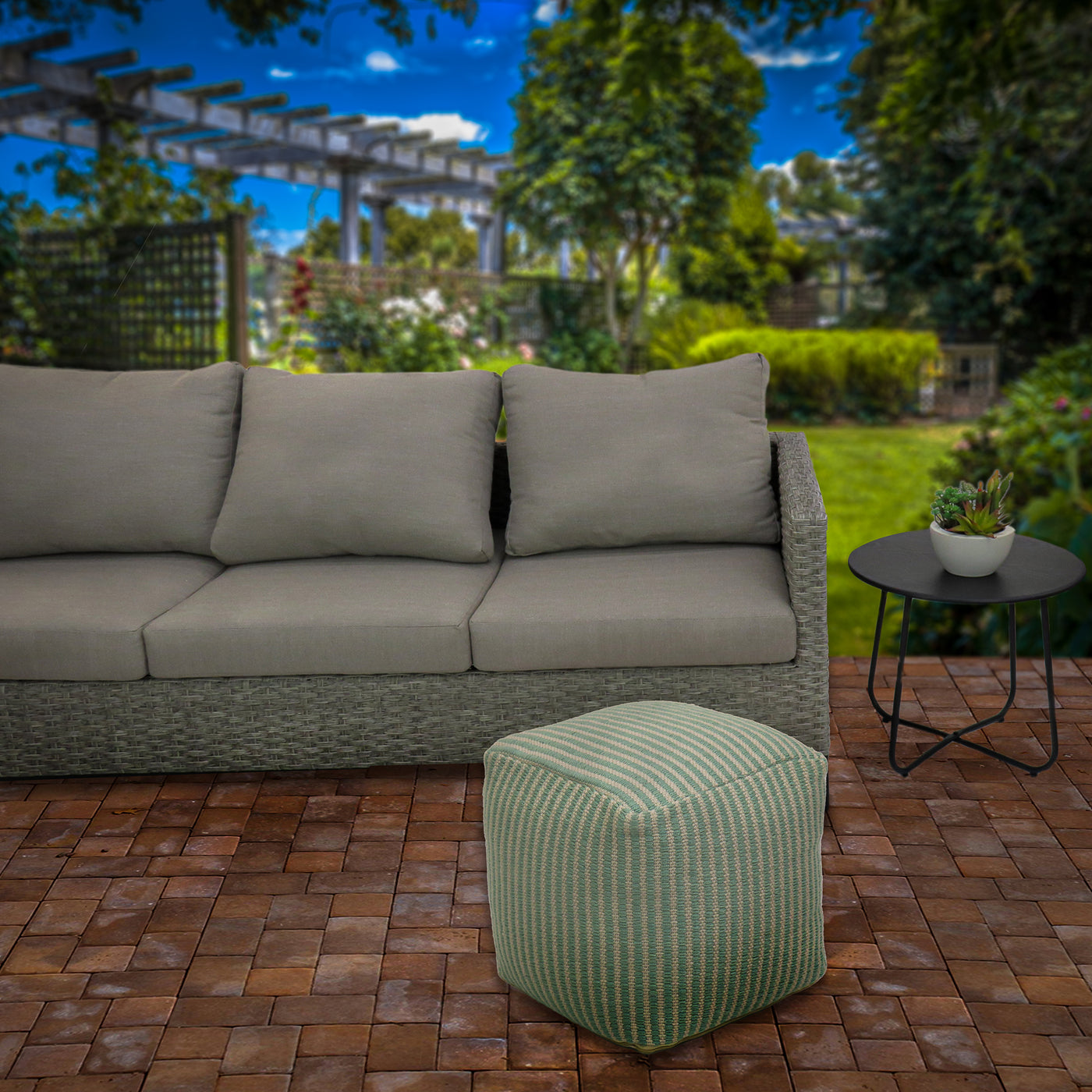 16 in. Sea Mist Hand Woven Pouf Ottoman - National Tree Company