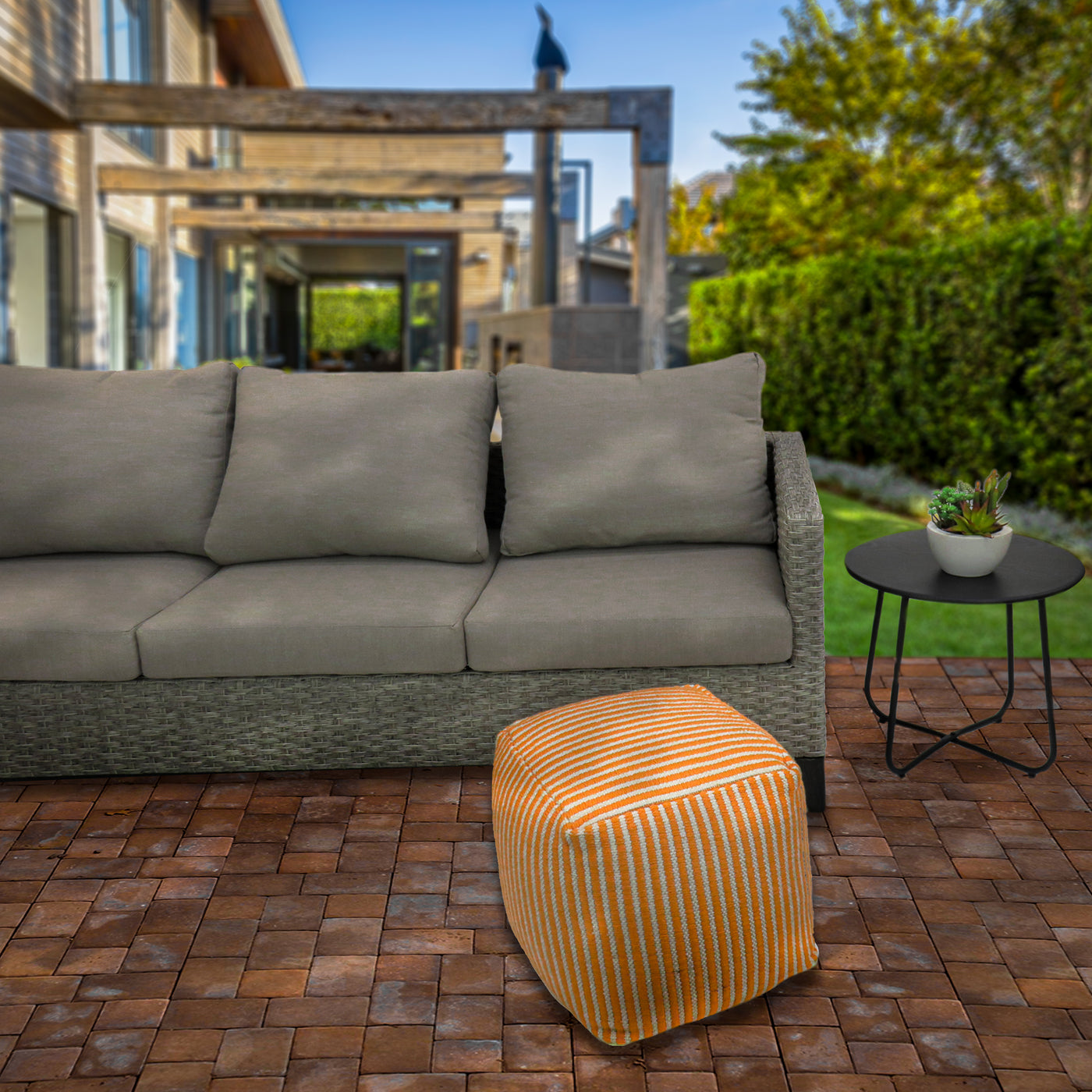 16" Hand Woven Pouf Ottoman, Papaya - National Tree Company