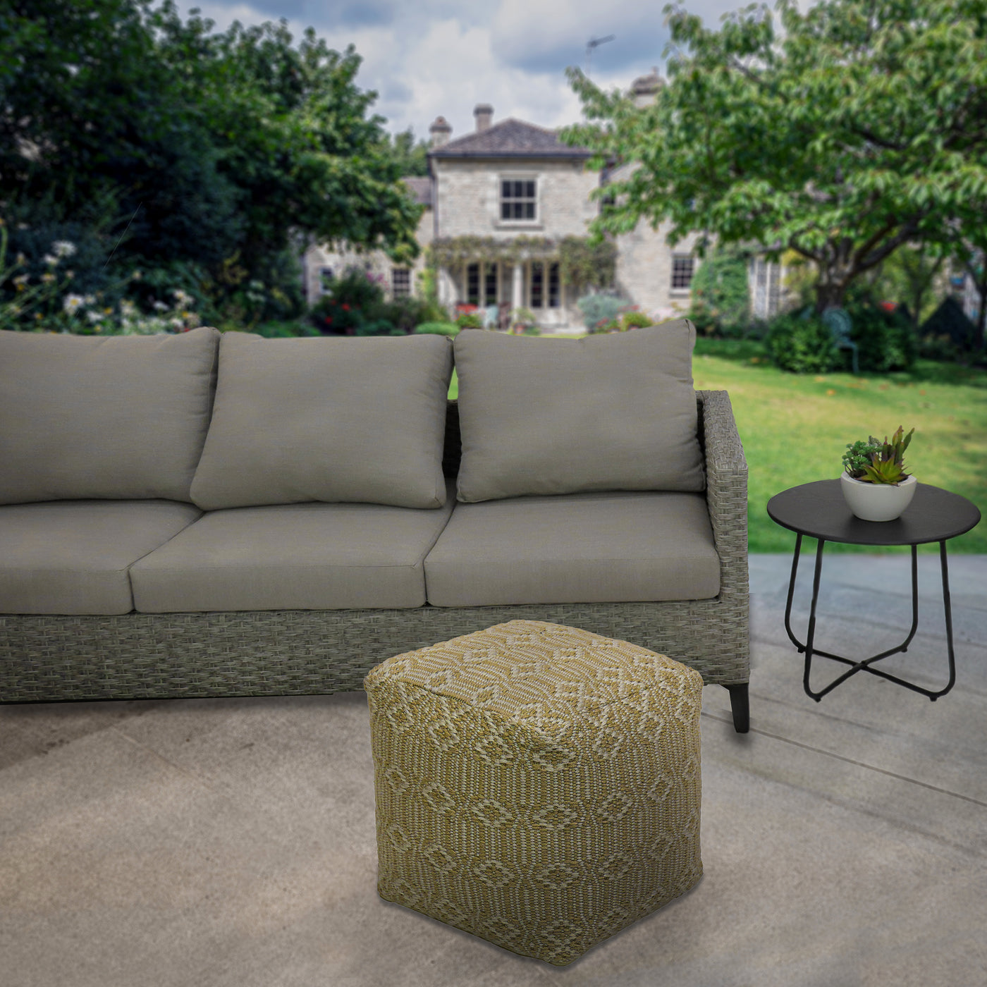 16" Hand Woven Pouf Ottoman, Sand - National Tree Company