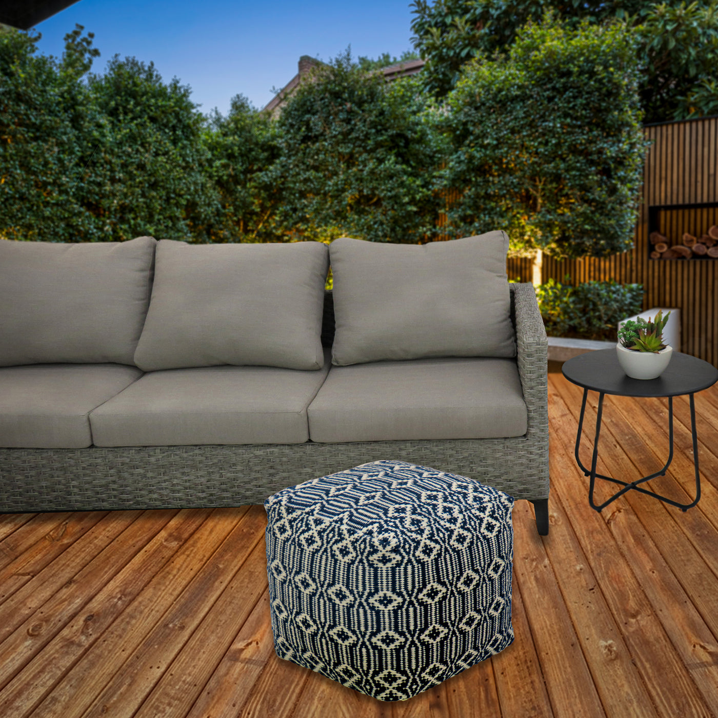 16" Hand Woven Pouf Ottoman, Navy Blue - National Tree Company