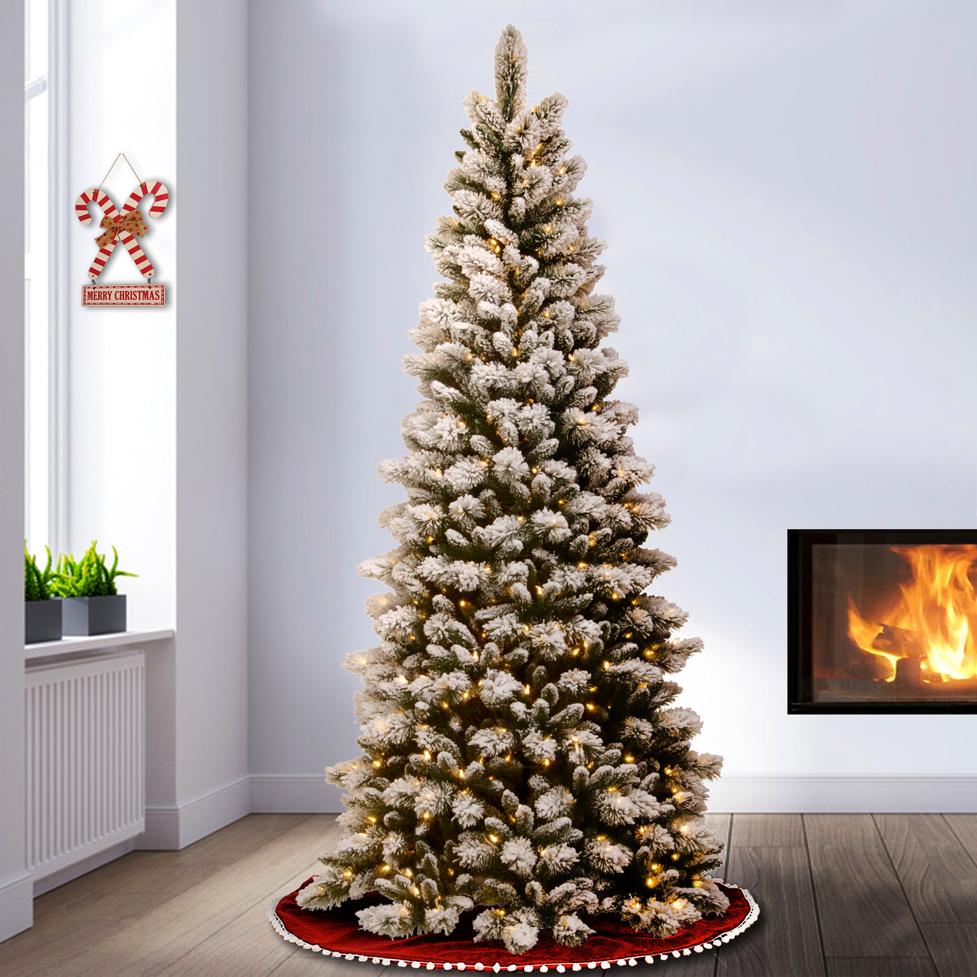 7.5 ft. Pre-Lit Snowy Westwood Pine Slim Tree with Clear Lights - National Tree Company