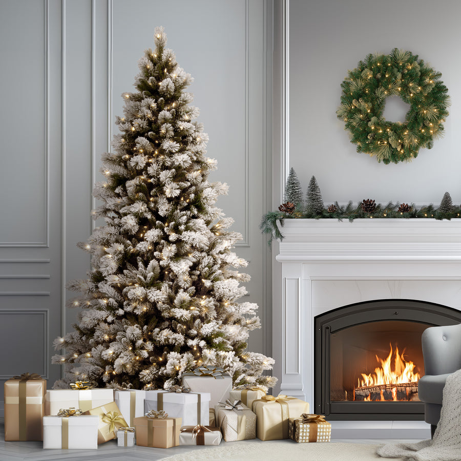 7.5 ft. Pre-Lit Snowy Westwood Pine Full Tree with Clear Lights