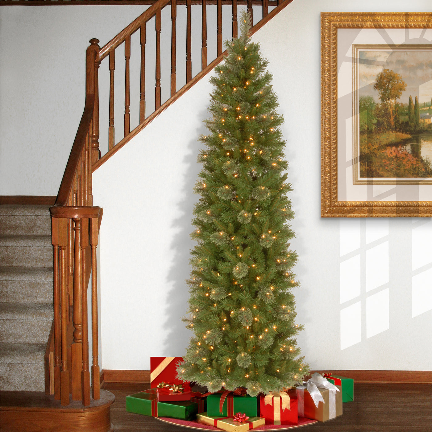 7.5 ft. Pre-Lit Tacoma Pine Pencil Slim Tree with Clear Lights - National Tree Company