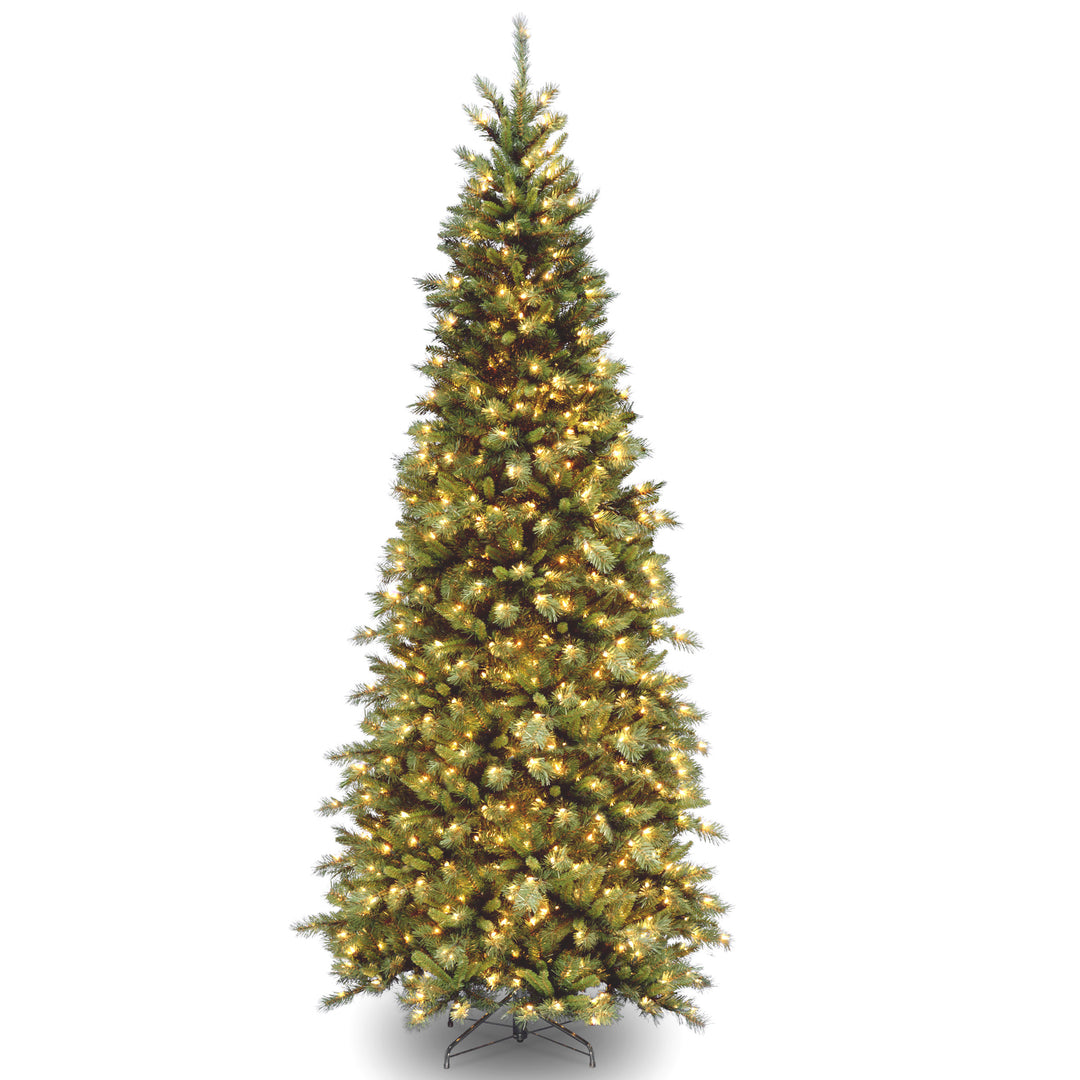 Pre-Lit Artificial Giant Slim Christmas Tree, Green, Tiffany Fir, White Lights, Includes Stand, 10 Feet