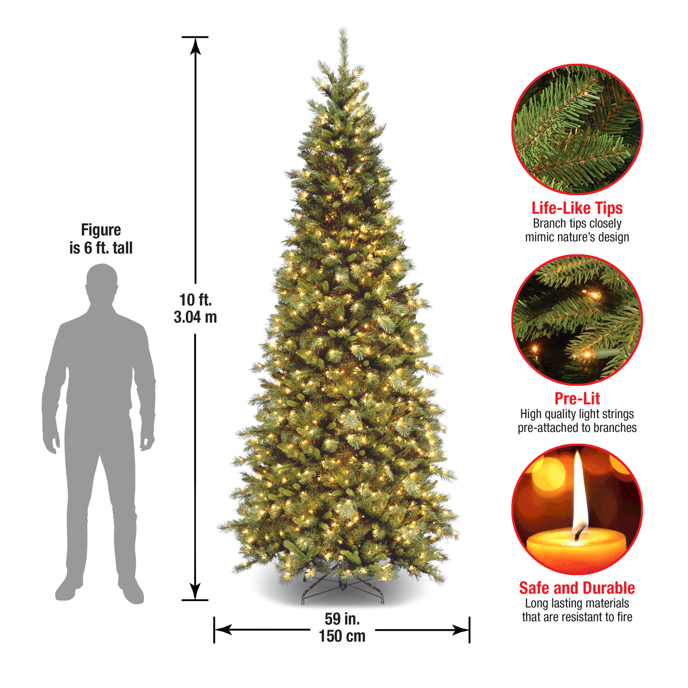 10 ft. Pre-Lit Tiffany Fir Slim Tree with Clear Lights, Plug-In - National Tree Company