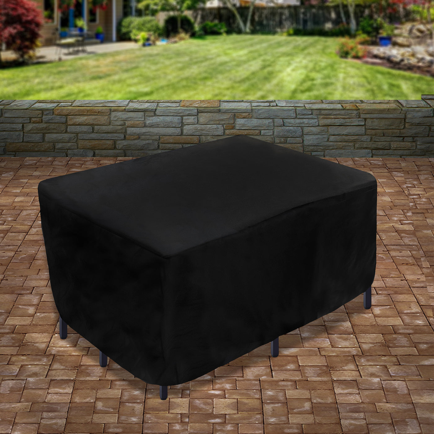 74" Patio Furniture Cover- Waterproof with Rope and Metal Buckles- Color: Black - National Tree Company