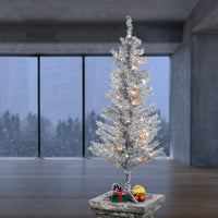 4 ft. Pre-Lit Tinsel Collection Silver Tree with Clear Lights - National Tree Company