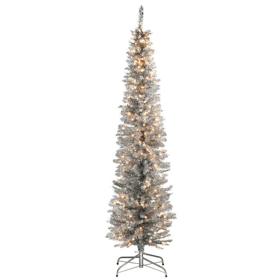 6 ft. Pre-Lit Tinsel Collection Silver Tree with Clear Lights - National Tree Company