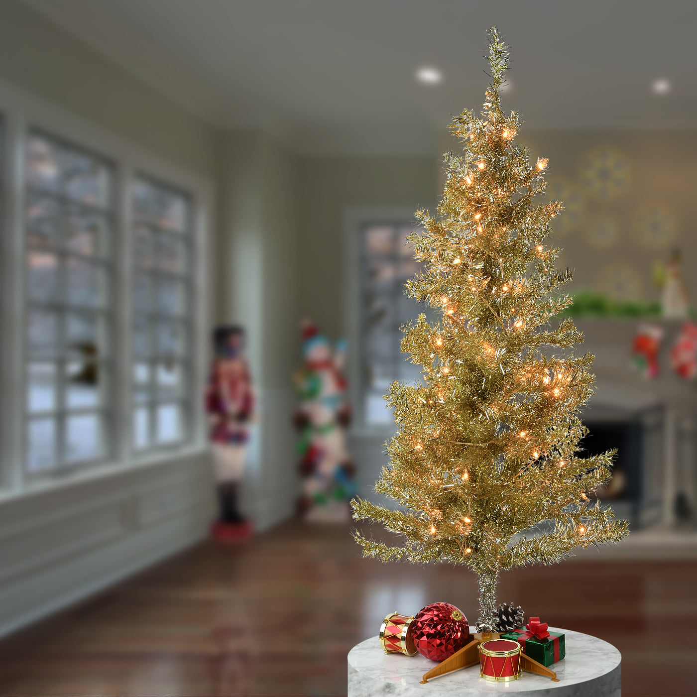 4 ft. Pre-Lit Tinsel Collection Champagne Tree with Clear Lights - National Tree Company