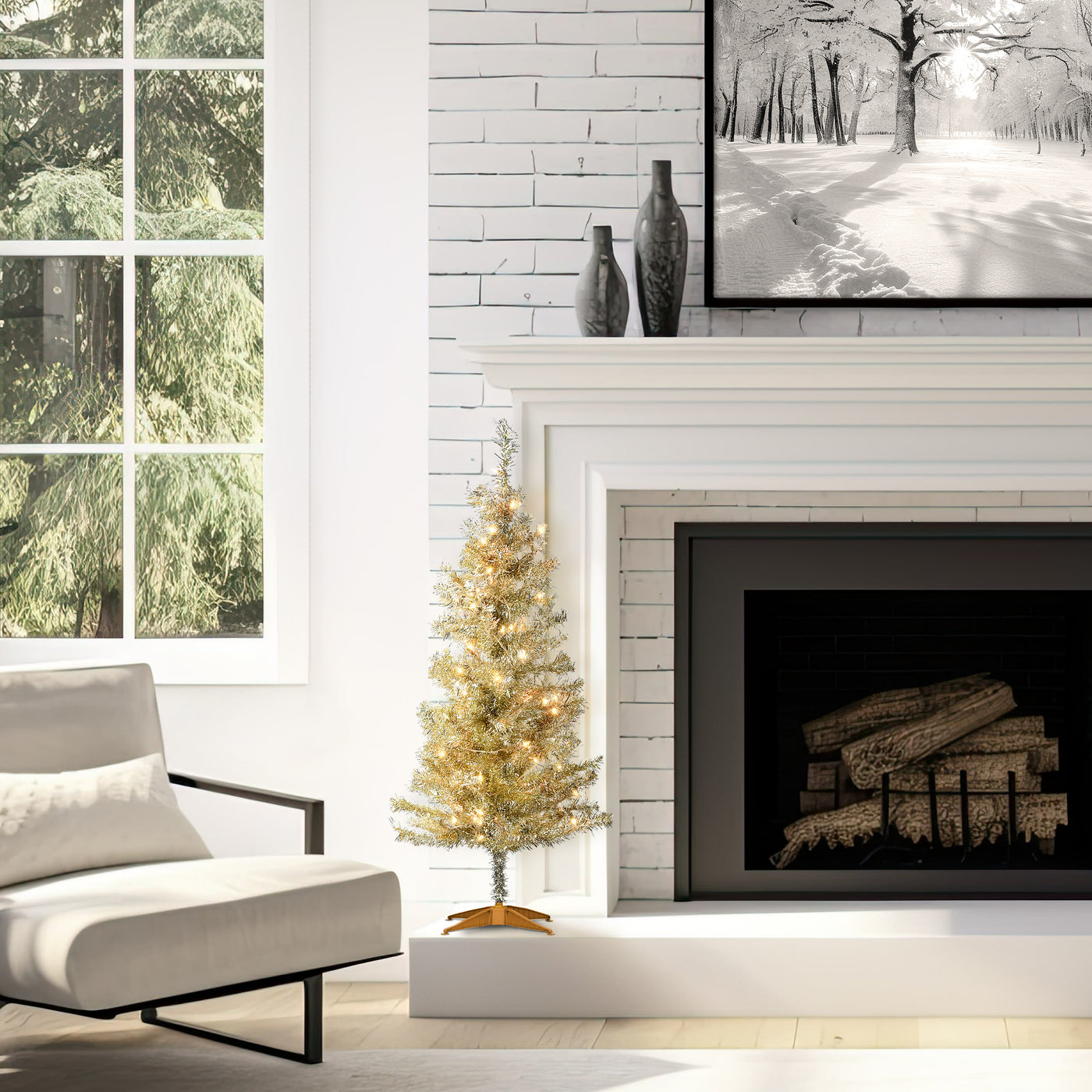 4 ft. Pre-Lit Tinsel Collection Champagne Tree with Clear Lights - National Tree Company