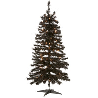 Halloween Pre-Lit Artificial Christmas Tree, Black Tinsel, White Lights, Includes Stand, 4 feet - National Tree Company