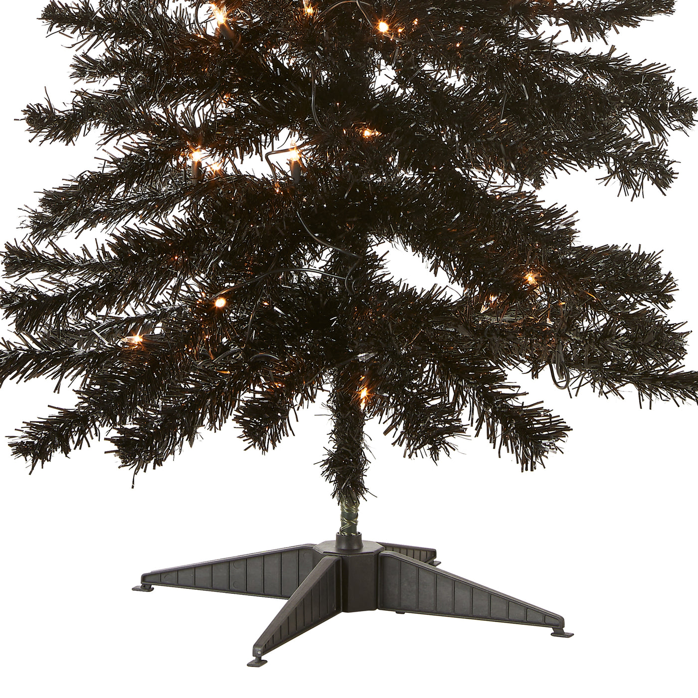 Halloween Pre-Lit Artificial Christmas Tree, Black Tinsel, White Lights, Includes Stand, 4 feet - National Tree Company