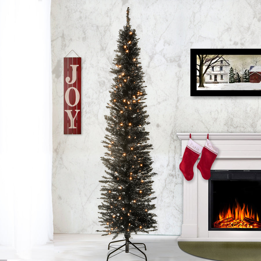 6 ft. Pre-Lit Tinsel Collection Black Tree with Clear Lights