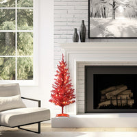 4 ft. Pre-Lit Tinsel Collection Red Tree with Clear Lights - National Tree Company