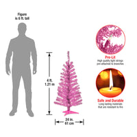 4 ft. Pre-Lit Tinsel Collection Pink Tree with Clear Lights, Plug-In - National Tree Company
