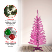 4 ft. Pre-Lit Tinsel Collection Pink Tree with Clear Lights, Plug-In - National Tree Company