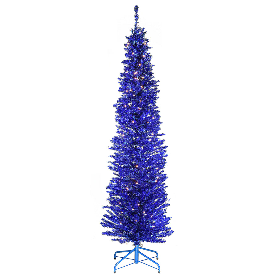 6 ft. Pre-Lit Tinsel Collection Blue Tree with Clear Lights - National Tree Company