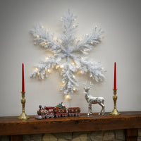 32 in. Pre-Lit Tinsel Collection White Iridescent Snowflake with Warm White LED Lights - National Tree Company