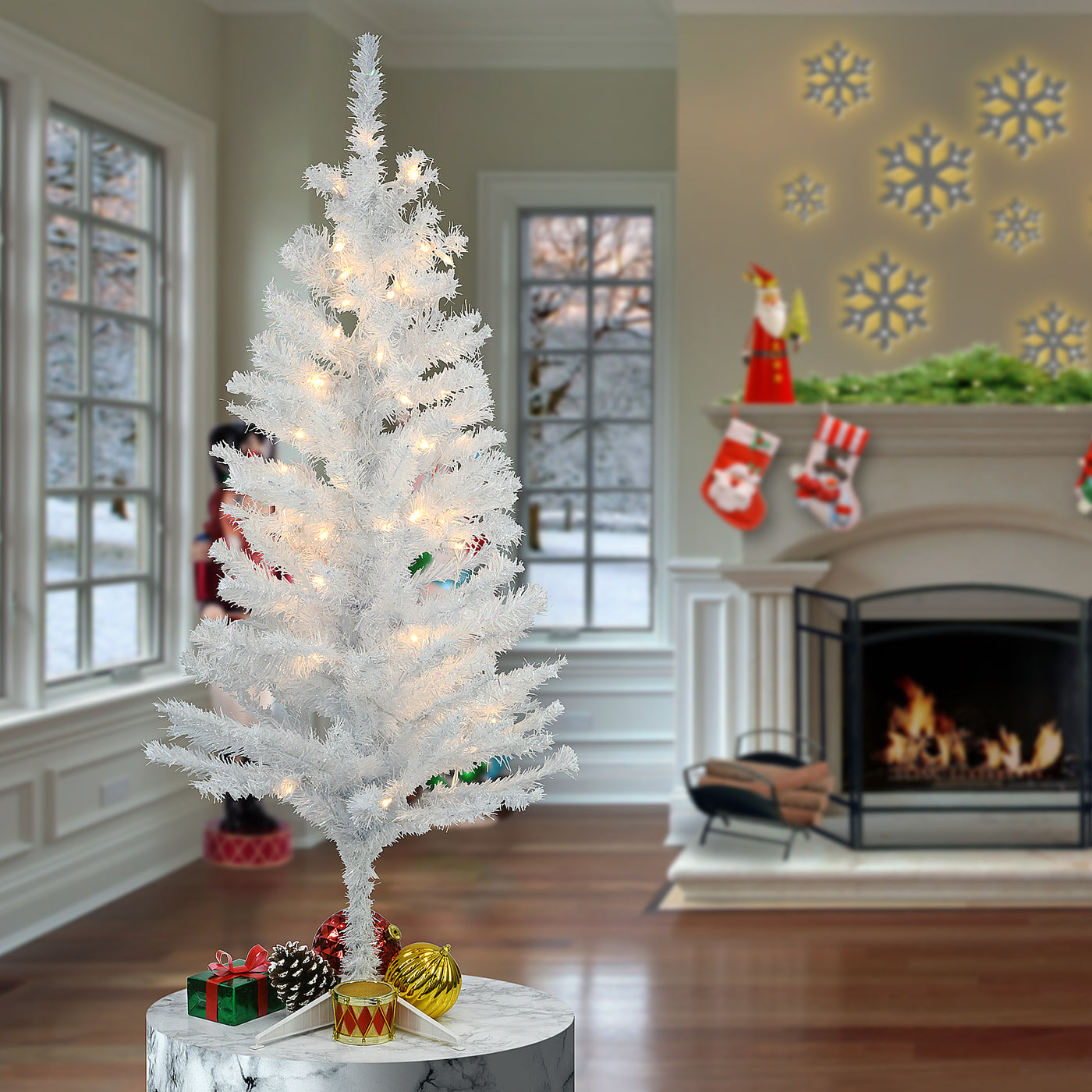 4 ft. Pre-Lit Tinsel Collection White Iridescent Tree with Clear Lights - National Tree Company