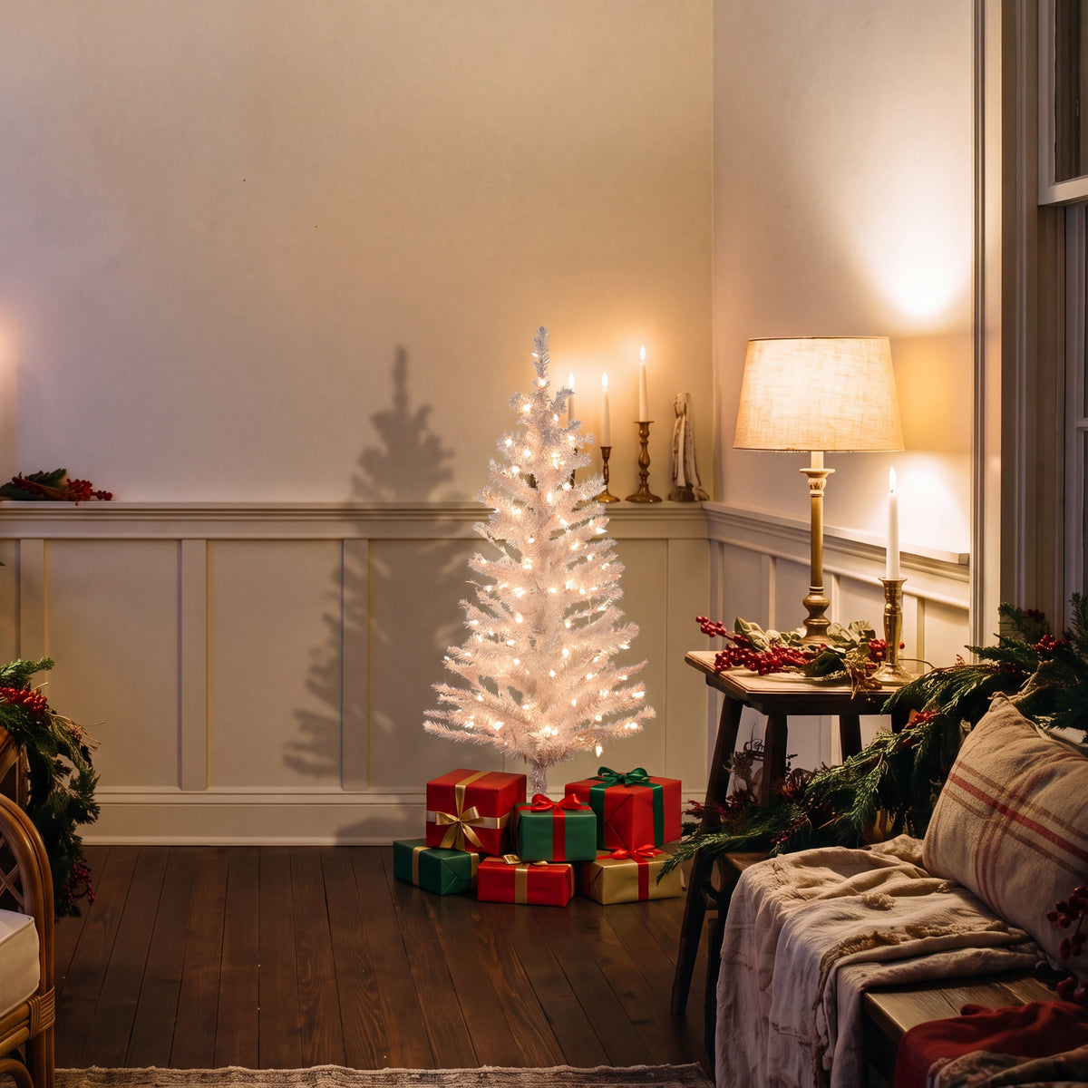 4 ft. Pre-Lit Tinsel Collection White Iridescent Tree with Clear Lights, Plug-In - National Tree Company