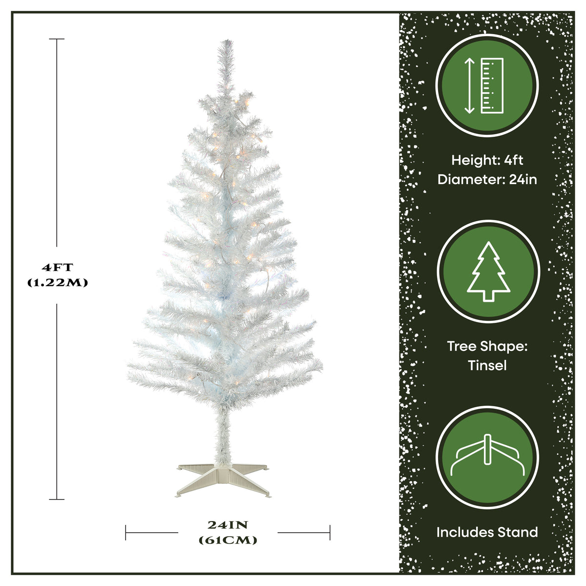 4 ft. Pre-Lit Tinsel Collection White Iridescent Tree with Clear Lights, Plug-In - National Tree Company