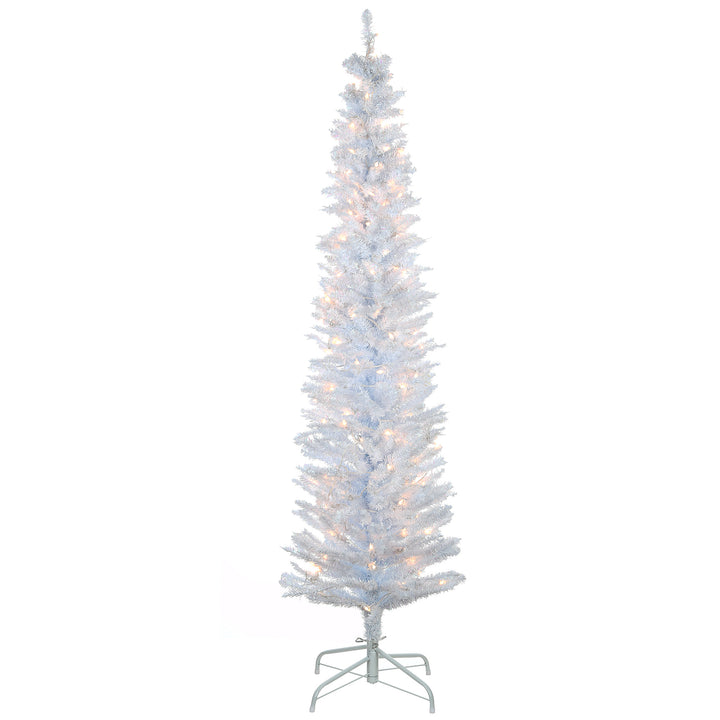 6 ft. Pre-Lit Tinsel Collection White Iridescent Tree with Clear Lights