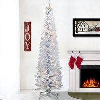 7 ft. Pre-Lit Tinsel Collection White Iridescent Tree with Clear Lights - National Tree Company