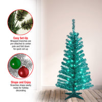 4 ft. Pre-Lit Tinsel Collection Turquoise Tree with Clear Lights, Plug-In - National Tree Company