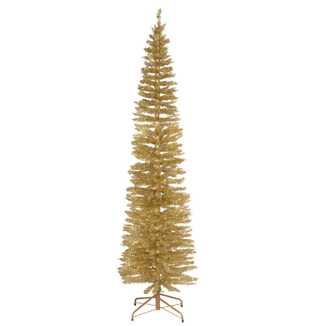 Artificial Christmas Tree, Champagne Gold Tinsel, Includes Stand, 7 feet