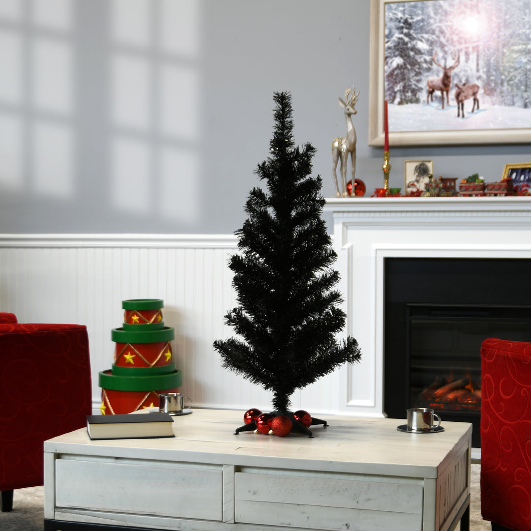 Artificial Christmas Tree, Black Tinsel, Includes Stand, 3 feet