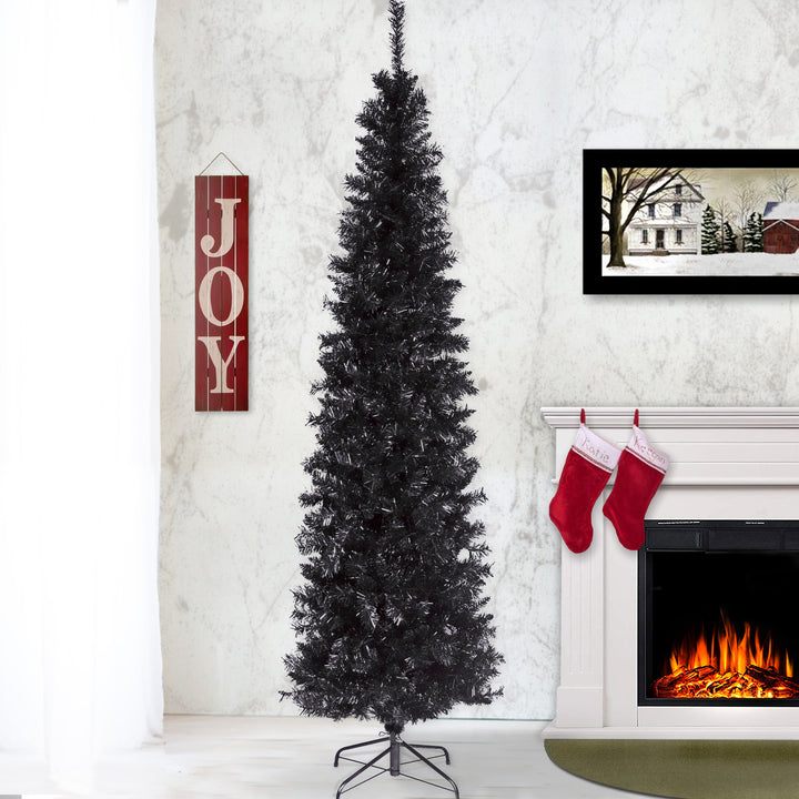 Artificial Christmas Tree, Black Tinsel, Includes Stand, 6 feet