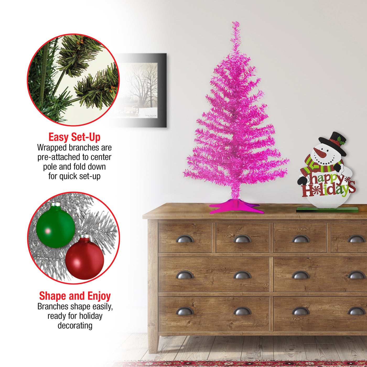 3 ft. Tinsel Collection Magenta Pink Tree - National Tree Company