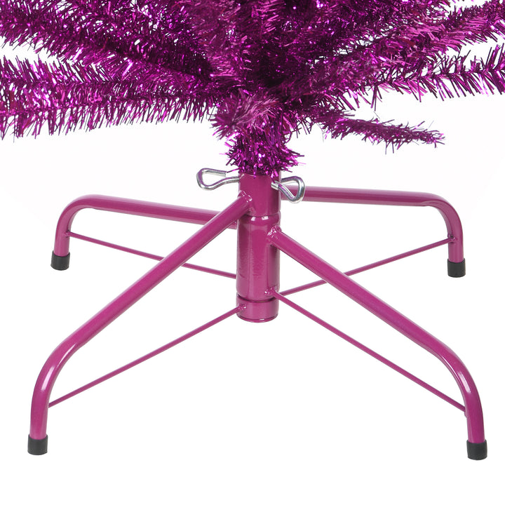 Artificial Christmas Tree, Purple Tinsel, Includes Stand, 6 feet