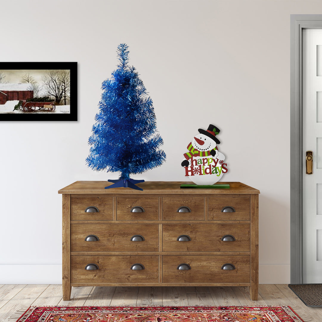 Artificial Christmas Tree, Blue Tinsel, Includes Stand, 3 feet