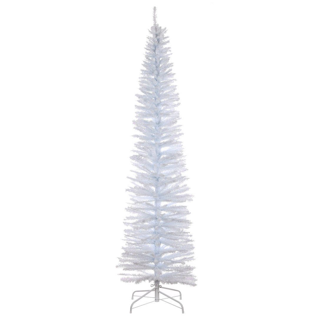 Artificial Christmas Tree, White Tinsel, Includes Stand, 7 feet