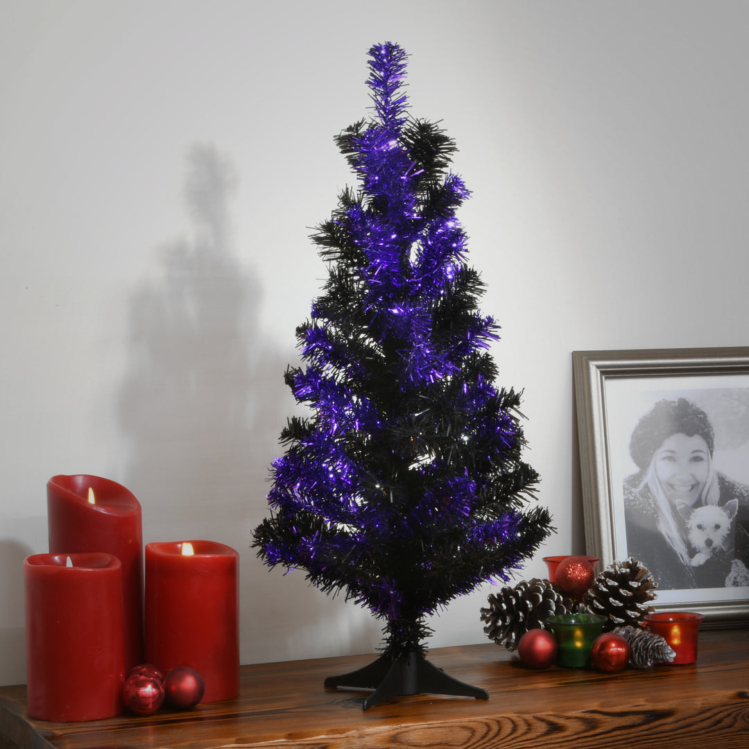 Halloween Tinsel Tree, Black, Purple, 24 in