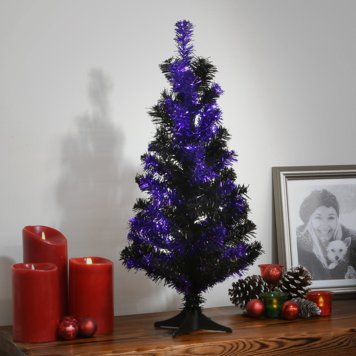 Halloween Tinsel Tree, Black, Purple, 24 in - National Tree Company