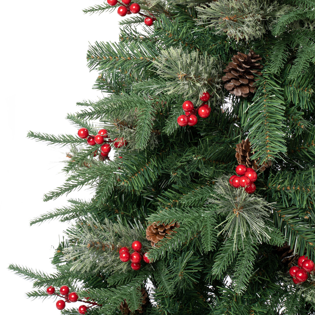 6ft Frosted Norwood Pencil Pine Christmas Tree w/ Pine Cones & Red Berries  Slim