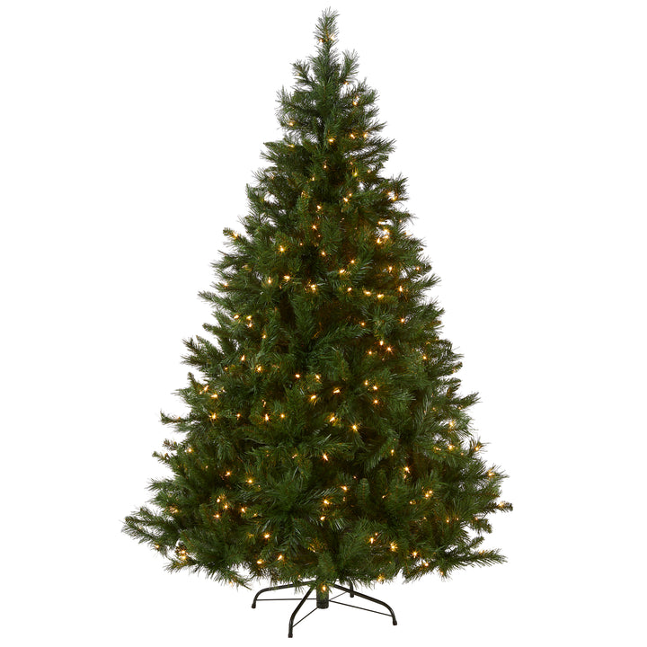 Pre-Lit Artificial Christmas Tree, Winchester Pine, Green, White Lights, Includes Stand, 6.5 Feet