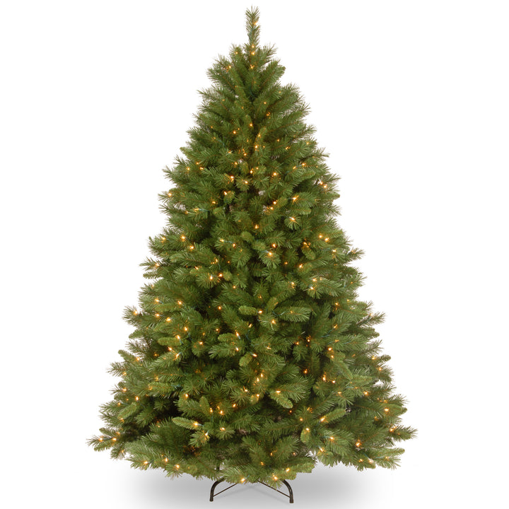 Pre-Lit Artificial Full Christmas Tree, Green, Winchester Pine, White Lights, Includes Stand, 7.5 Feet