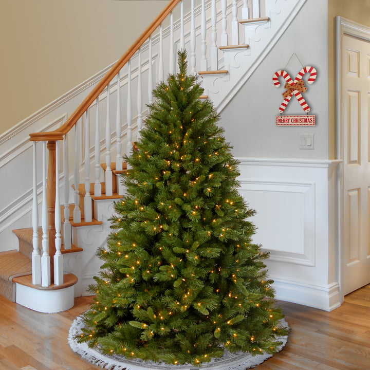 Pre-Lit Artificial Full Christmas Tree, Green, Winchester Pine, White Lights, Includes Stand, 7.5 Feet
